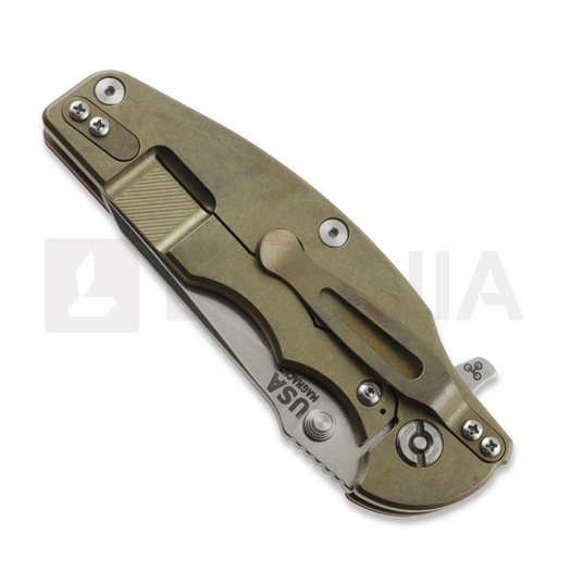 Hinderer Jurassic Magnacut Slicer Flat Grind 折り畳みナイフ, Stonewash Bronze, Red