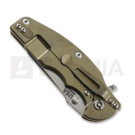 Hinderer Jurassic Magnacut Slicer Flat Grind kääntöveitsi, Stonewash Bronze, Red