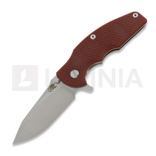Hinderer Jurassic Magnacut Slicer Flat Grind foldekniv, Stonewash, Red