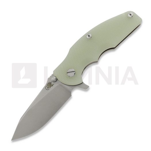 Hinderer Jurassic Magnacut Slicer Flat Grind סכין מתקפלת, Stonewash, Translucent Green