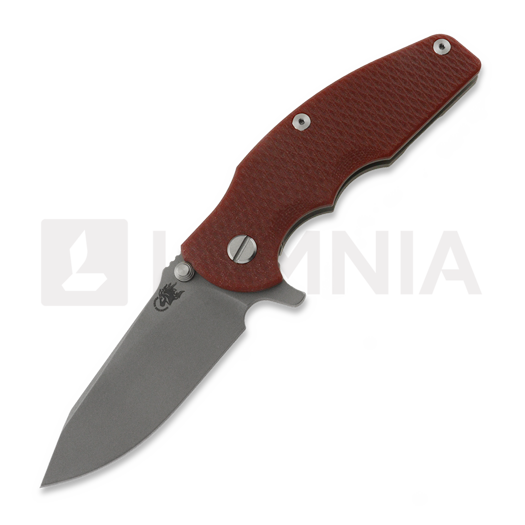 Hinderer Jurassic Magnacut Slicer Flat Grind összecsukható kés, Working Finish, Red