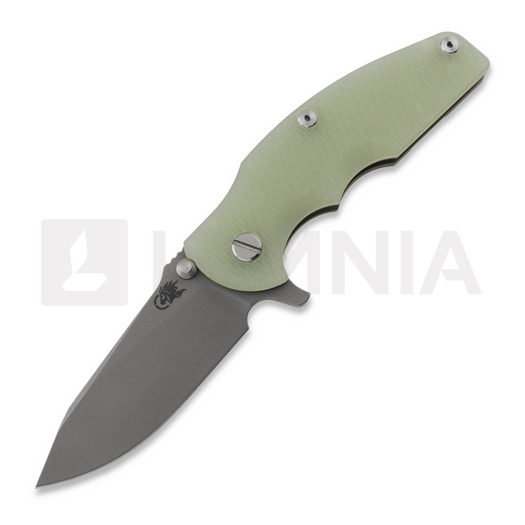 Hinderer Jurassic Magnacut Slicer Flat Grind sulankstomas peilis, Working Finish, Translucent Green