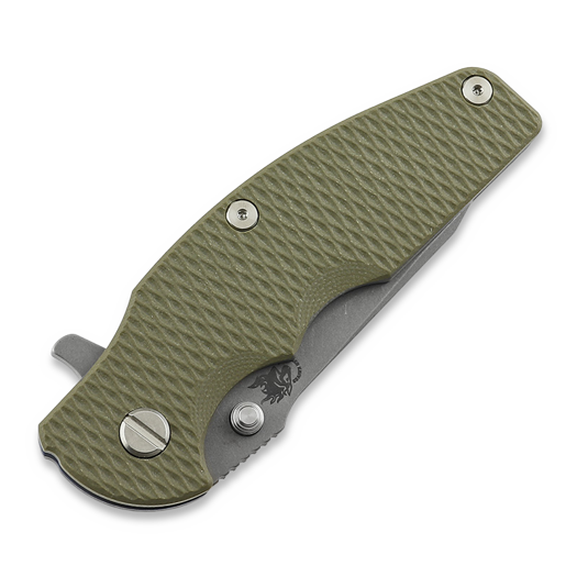 Hinderer Jurassic Magnacut Slicer folding knife, Tri-Way Battle Blue, OD Green G10