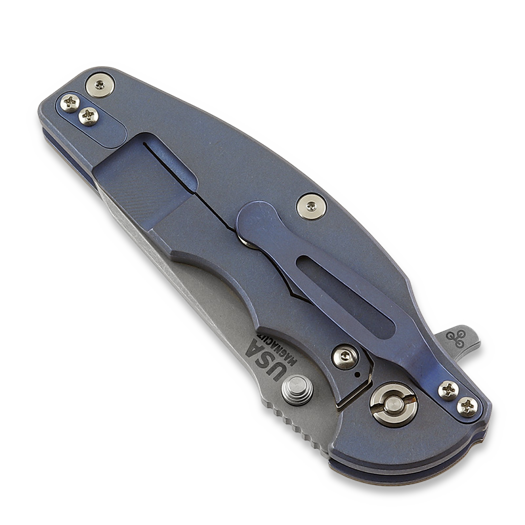 Hinderer Jurassic Magnacut Slicer folding knife, Tri-Way Battle Blue, OD Green G10