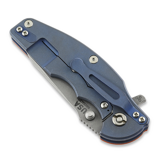 Hinderer Jurassic Magnacut Slicer sulankstomas peilis, Tri-Way Battle Blue, Orange G10