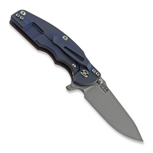 Coltello pieghevole Hinderer Jurassic Magnacut Slicer, Tri-Way Battle Blue, Red G10
