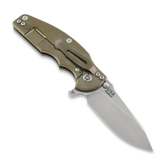 Hinderer Jurassic Magnacut Slicer 折叠刀, Tri-Way Stonewash Bronze, Blue/Black G10