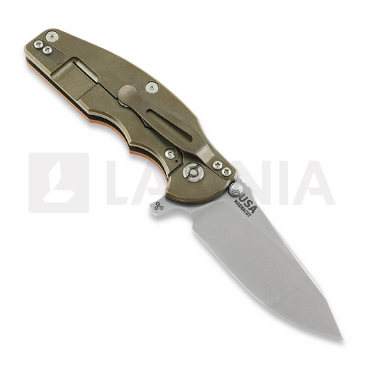 Couteau pliant Hinderer Jurassic Magnacut Slicer, Tri-Way Stonewash Bronze, Orange G10