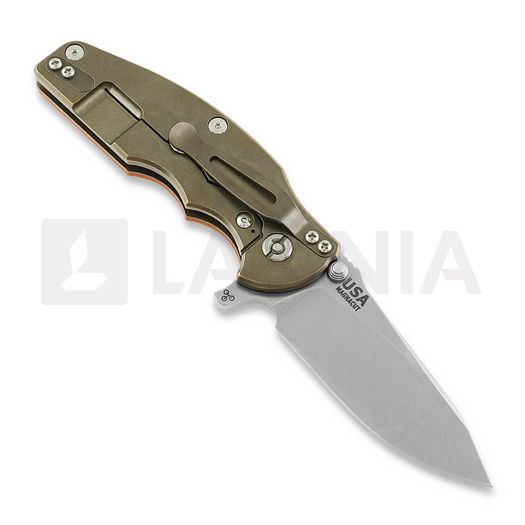 Hinderer Jurassic Magnacut Slicer sulankstomas peilis, Tri-Way Stonewash Bronze, Orange G10