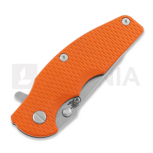 Hinderer Jurassic Magnacut Slicer sulankstomas peilis, Tri-Way Stonewash Bronze, Orange G10