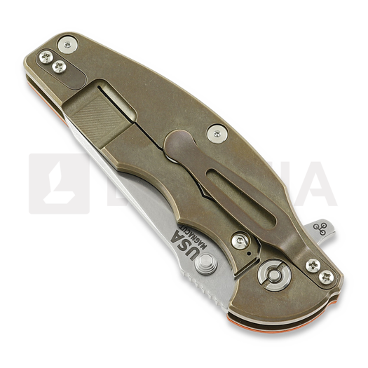 Couteau pliant Hinderer Jurassic Magnacut Slicer, Tri-Way Stonewash Bronze, Orange G10