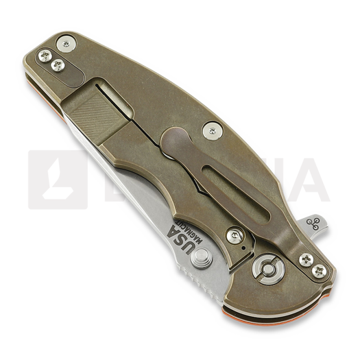 Hinderer Jurassic Magnacut Slicer sulankstomas peilis, Tri-Way Stonewash Bronze, Orange G10