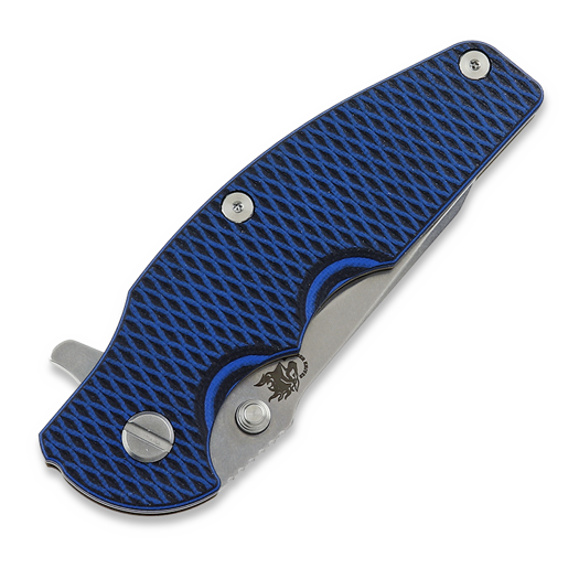 Hinderer Jurassic Magnacut Slicer sulankstomas peilis, Tri-Way Working Finish, Blue/Black G10