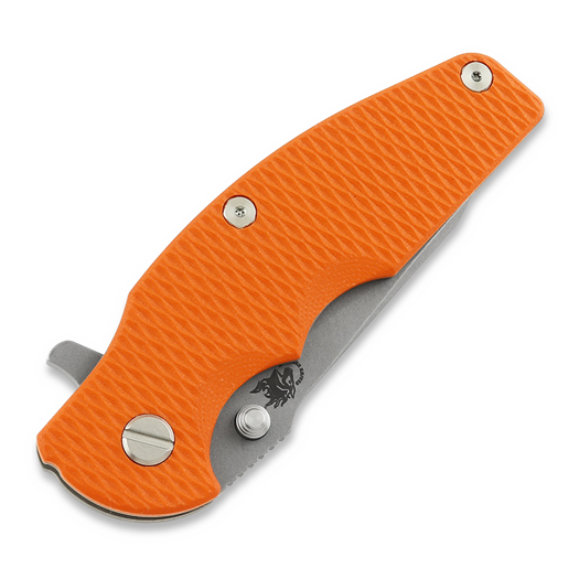 Hinderer Jurassic Magnacut Slicer sulankstomas peilis, Tri-Way Working Finish, Orange G10