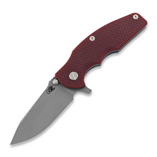 Hinderer Jurassic Magnacut Slicer sulankstomas peilis, Tri-Way Working Finish, Red G10