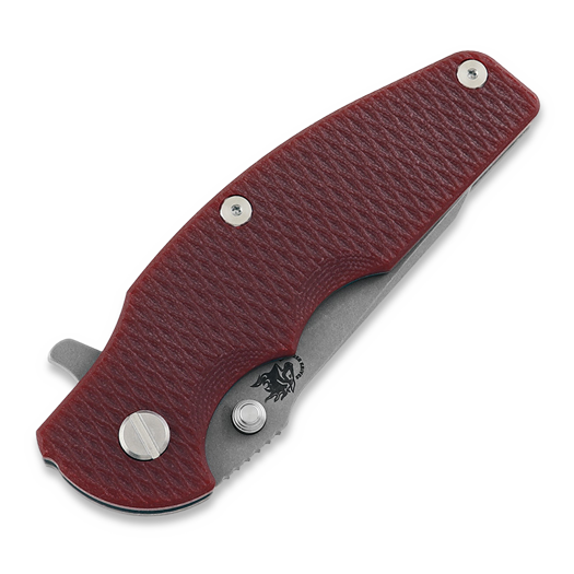Hinderer Jurassic Magnacut Slicer sulankstomas peilis, Tri-Way Working Finish, Red G10