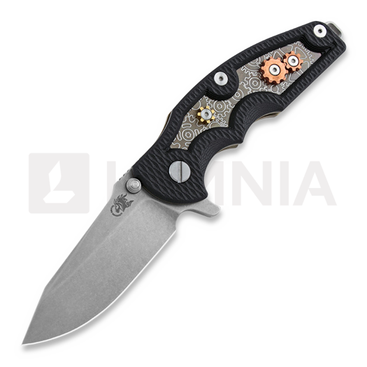 Hinderer Jurassic Spearpoint sulankstomas peilis, stonewash bronze, Gear Theme black