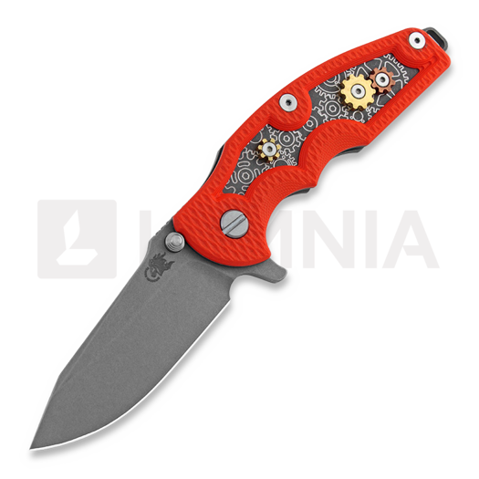 Hinderer Jurassic Spearpoint סכין מתקפלת, working finish, Gear Theme orange