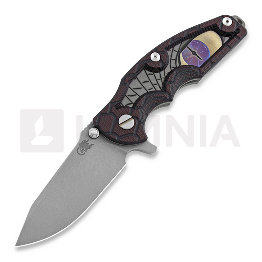 Hinderer Jurassic Spearpoint foldekniv, working finish, Raptor Eye red/black