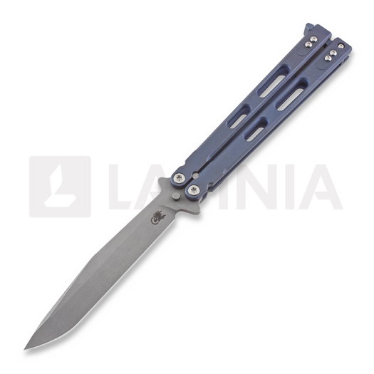 Hinderer Nieves Spanto TI Balisong Bali-Song Messer, battle blue
