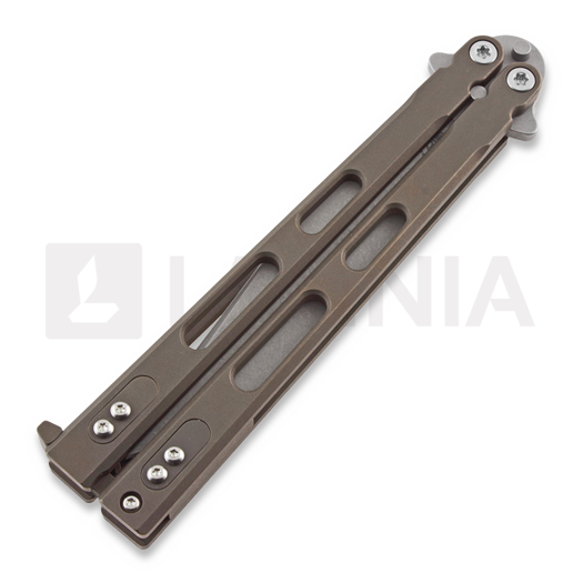 Nož motýlek Hinderer Nieves Spanto TI Balisong, battle bronze