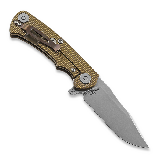 Hinderer Project x Magnacut Clip Point Tri-Way Stonewash Bronze FDE G10 sulankstomas peilis