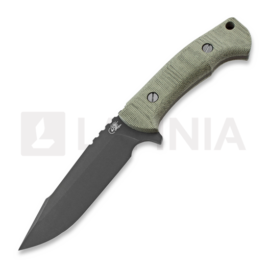Hinderer The Ranch 3V Messer, harpoon spanto green micarta