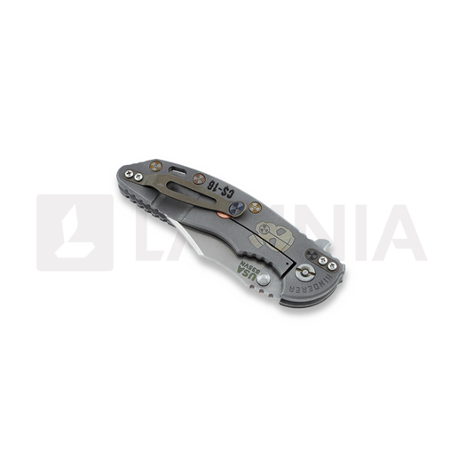 Hinderer XM-18 3,5" Bowie Containment Series sulankstomas peilis, black/green