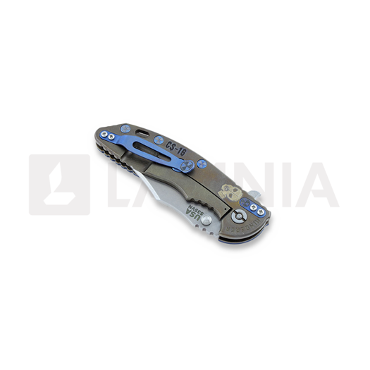 Hinderer XM-18 3,5" Bowie Containment Series sulankstomas peilis, blue/black