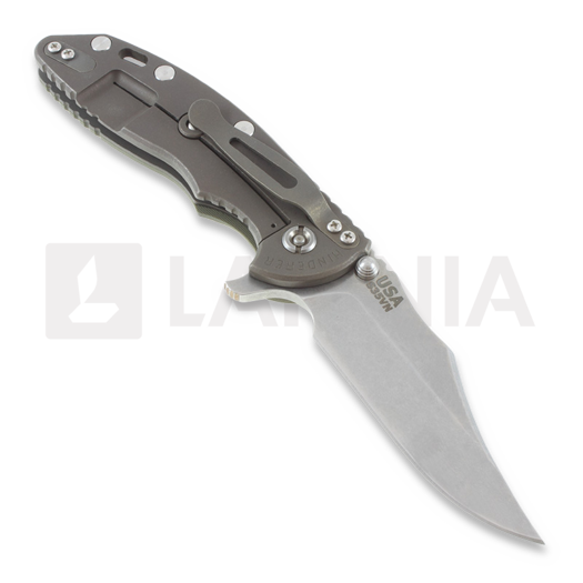 Hinderer XM-18 3,5" bowie sulankstomas peilis, green/Ti battle finish