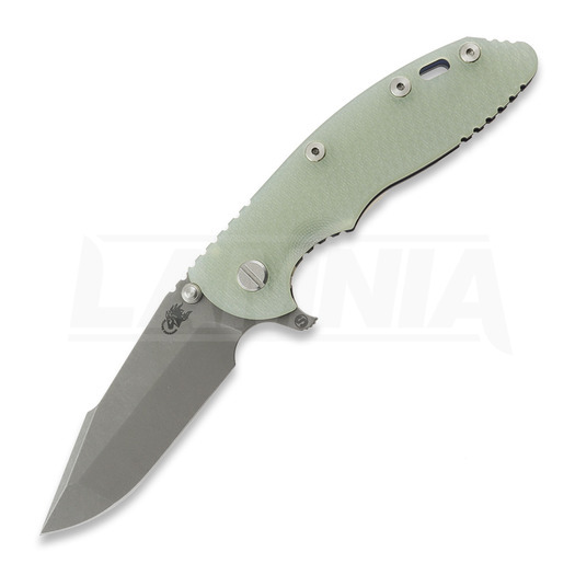 Navalha Hinderer XM-18 3.5 Skinny Harpoon Spanto, Magnacut, Battle Blue, translucent green