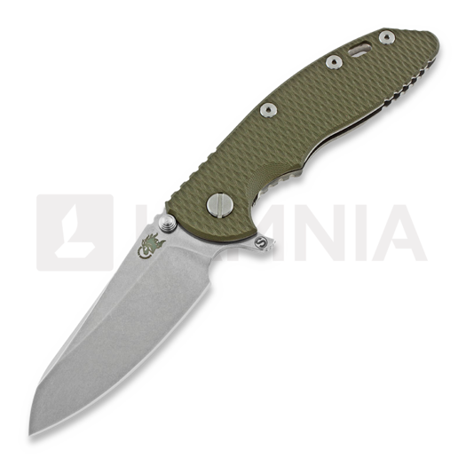 Hinderer XM-18 3.5 Skinny Sheepsfoot 折り畳みナイフ, stonewash, 緑