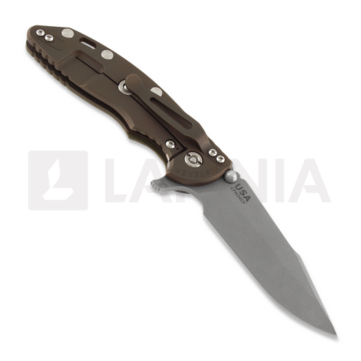 Hinderer XM-18 3.5 Tri-Way Skinny Harpoon Spanto Battle Bronze sulankstomas peilis, žalia