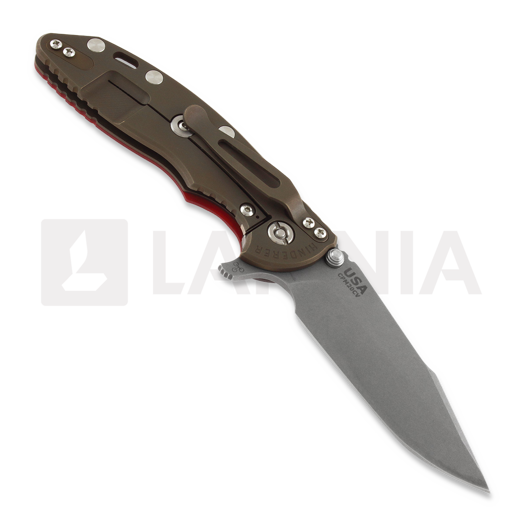 Hinderer XM-18 3.5 Tri-Way Skinny Harpoon Spanto Battle Bronze folding knife, red