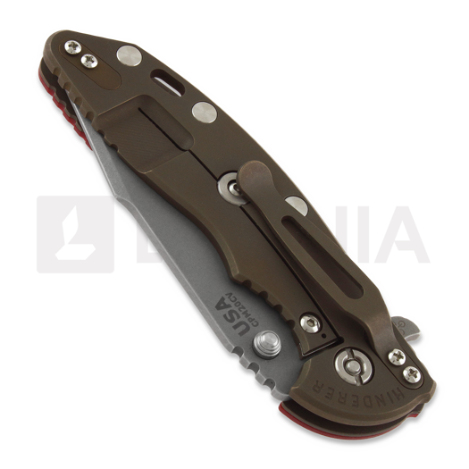 Hinderer XM-18 3.5 Tri-Way Skinny Harpoon Spanto Battle Bronze folding knife, red