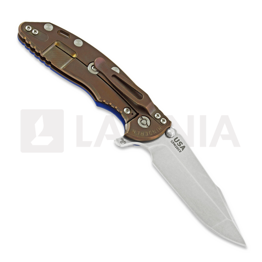 Hinderer XM-18 3.5 Tri-Way Skinny Harpoon Spanto Stonewash Bronze sulankstomas peilis, mėlyna