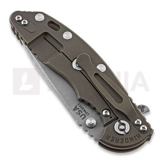 Hinderer XM-18 3.5 Tri-Way Spearpoint sulankstomas peilis, battle bronze, žalia