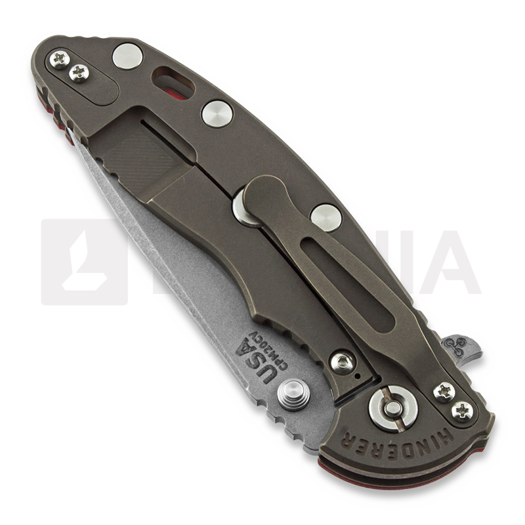 Hinderer XM-18 3.5 Tri-Way Spearpoint sulankstomas peilis, battle bronze, raudona