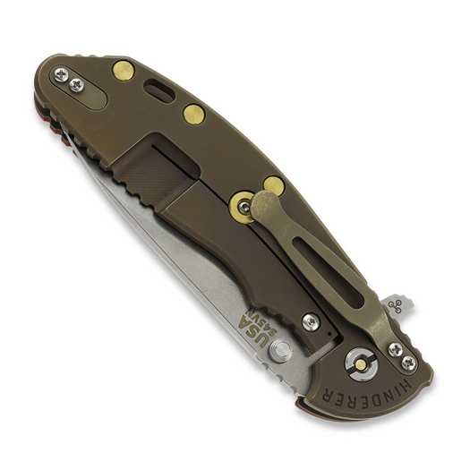 Hinderer XM-24 4.0 S45VN Slicer Hollow Tri-Way Battle Bronze sulankstomas peilis, Red G10