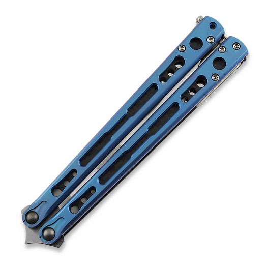 Hom Design Chimera V2 balisong, Aqua Anodized Ti, CF/Ivory G-10