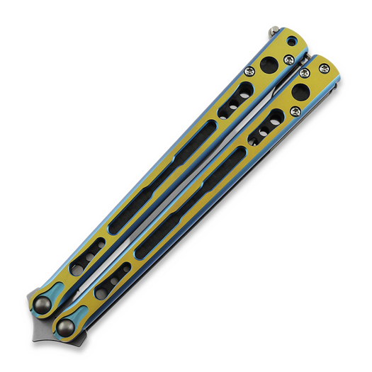 Нож пеперуда Hom Design Chimera V2, Aqua/Gold Anodized Ti, Carbon Fiber