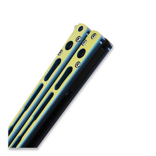 Hom Design Chimera V2 balisong, Aqua/Gold Anodized Ti, Carbon Fiber