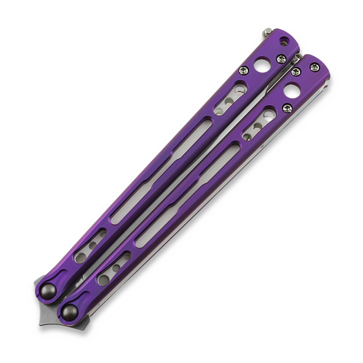Hom Design Chimera V2 balisong, Purple Anodized Ti, White/Tifanny Blue G-10