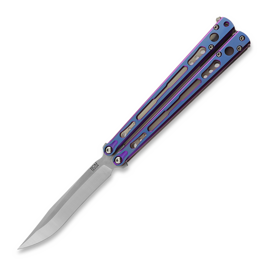 Hom Design Chimera V2 balisong, Purple/Blue Anodized Ti, Jade G-10/CF