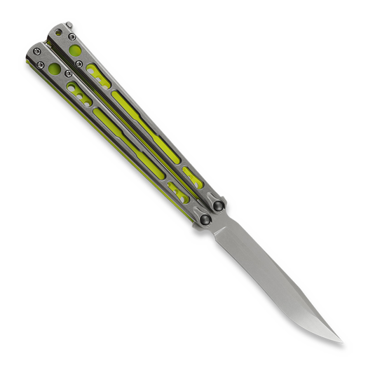 Hom Design Chimera V2 butterfly knife, Stonewashed Ti/Yellow & Green G-10