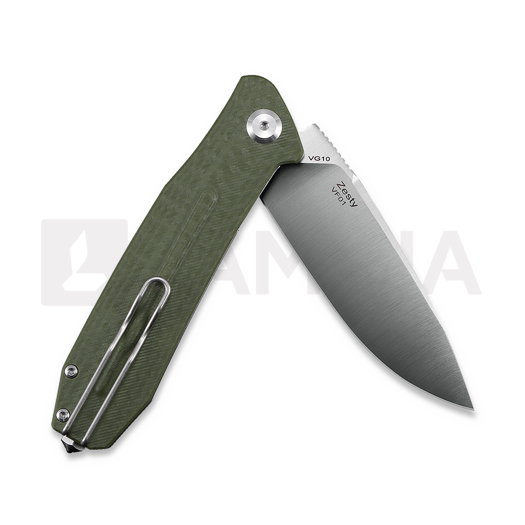 Ironfly Zesty - Satin - G10 w/CF Texture kääntöveitsi, oliivinvihreä
