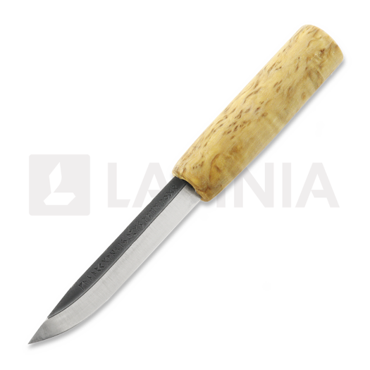 Juha Perttula Village Smith Puukko, curly birch, runes