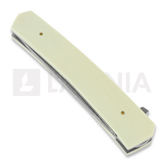 Jukka Hankala Piili Flipper Damascus Moose Bone sulankstomas peilis