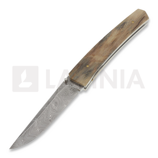 Jukka Hankala Piili Folder, mammuoth handle, damascus