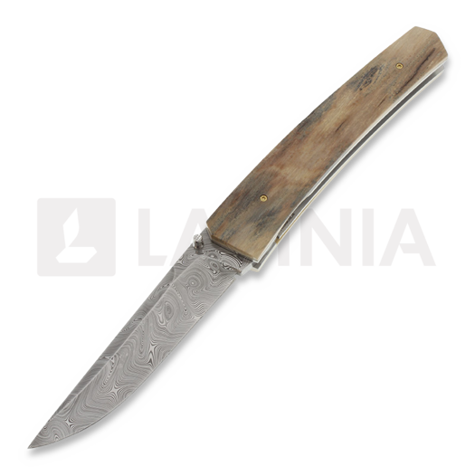 Jukka Hankala Piili Folder, mammuoth handle, damascus